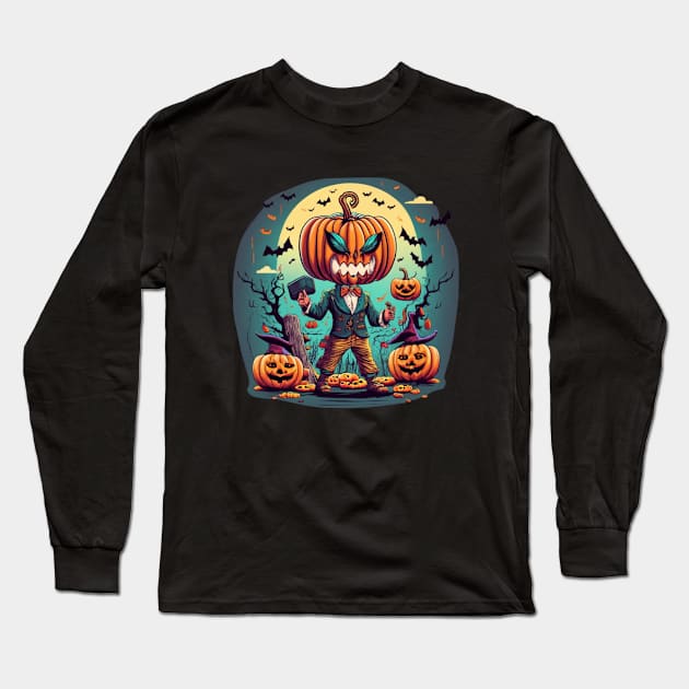 Vintage Halloween Pumpkin 2023. Halloween 2023 Long Sleeve T-Shirt by BukovskyART